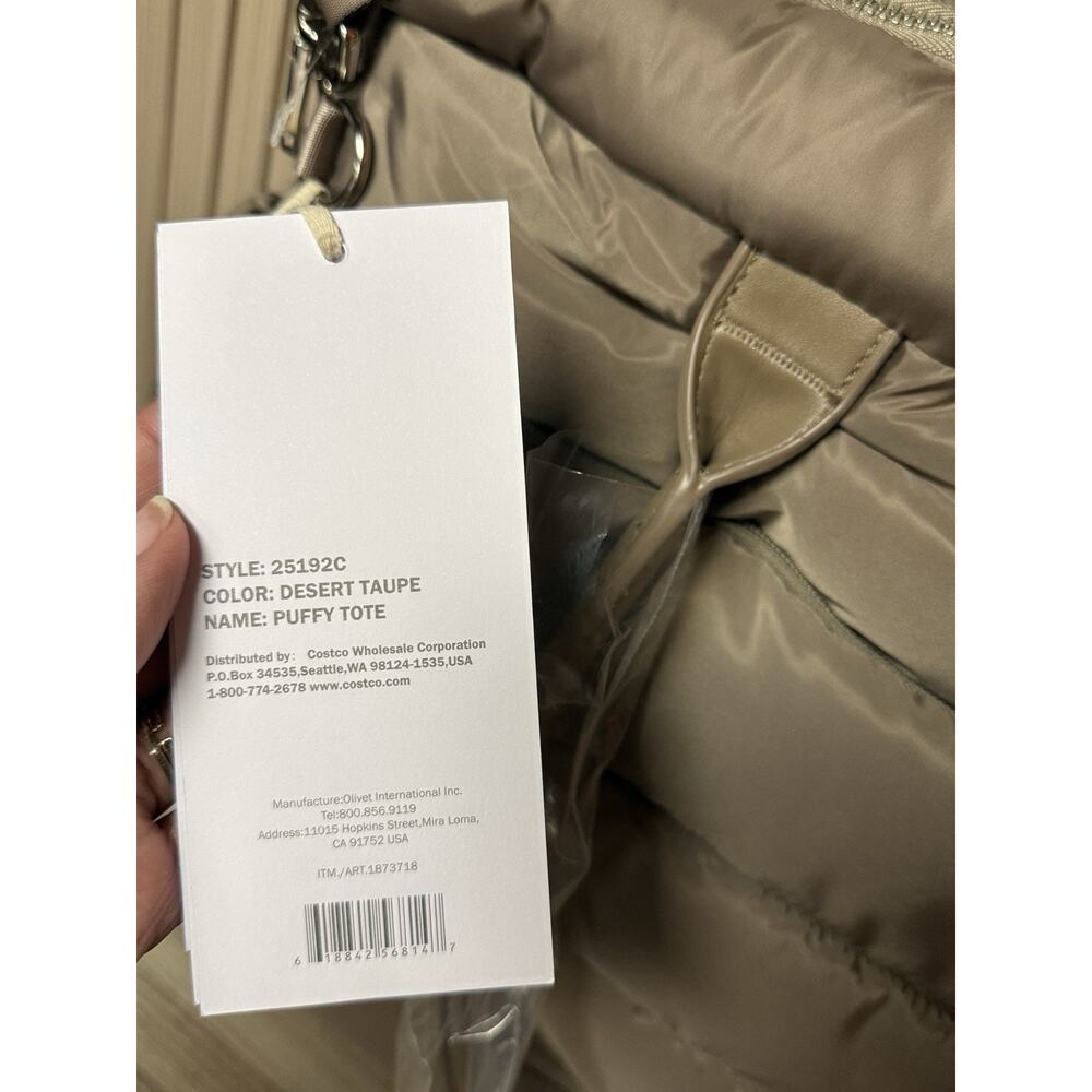 New! iPack Taupe Puffy Tote Bag With Shoe Compartment, Padded Laptop Pocket - Picture 6 of 9